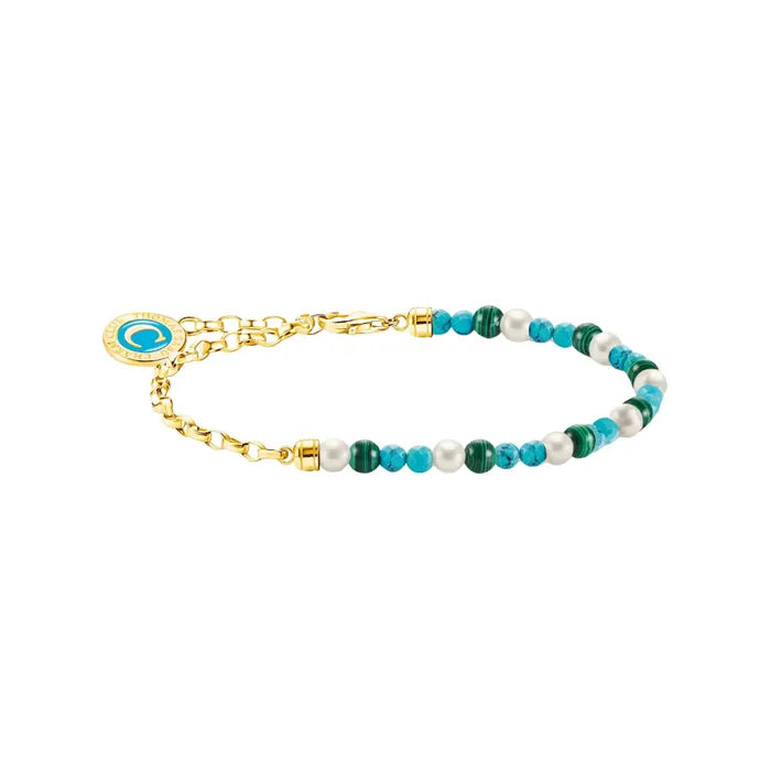 Thomas Sabo Charm Club Charmista shimmering gold malachite and pearl charm bracelet