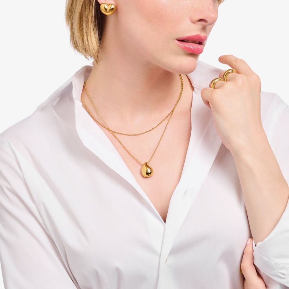 THOMAS SABO GOLD ON SIL NECKLACE WITH ORGANIC DROP SHAPE PENDANT