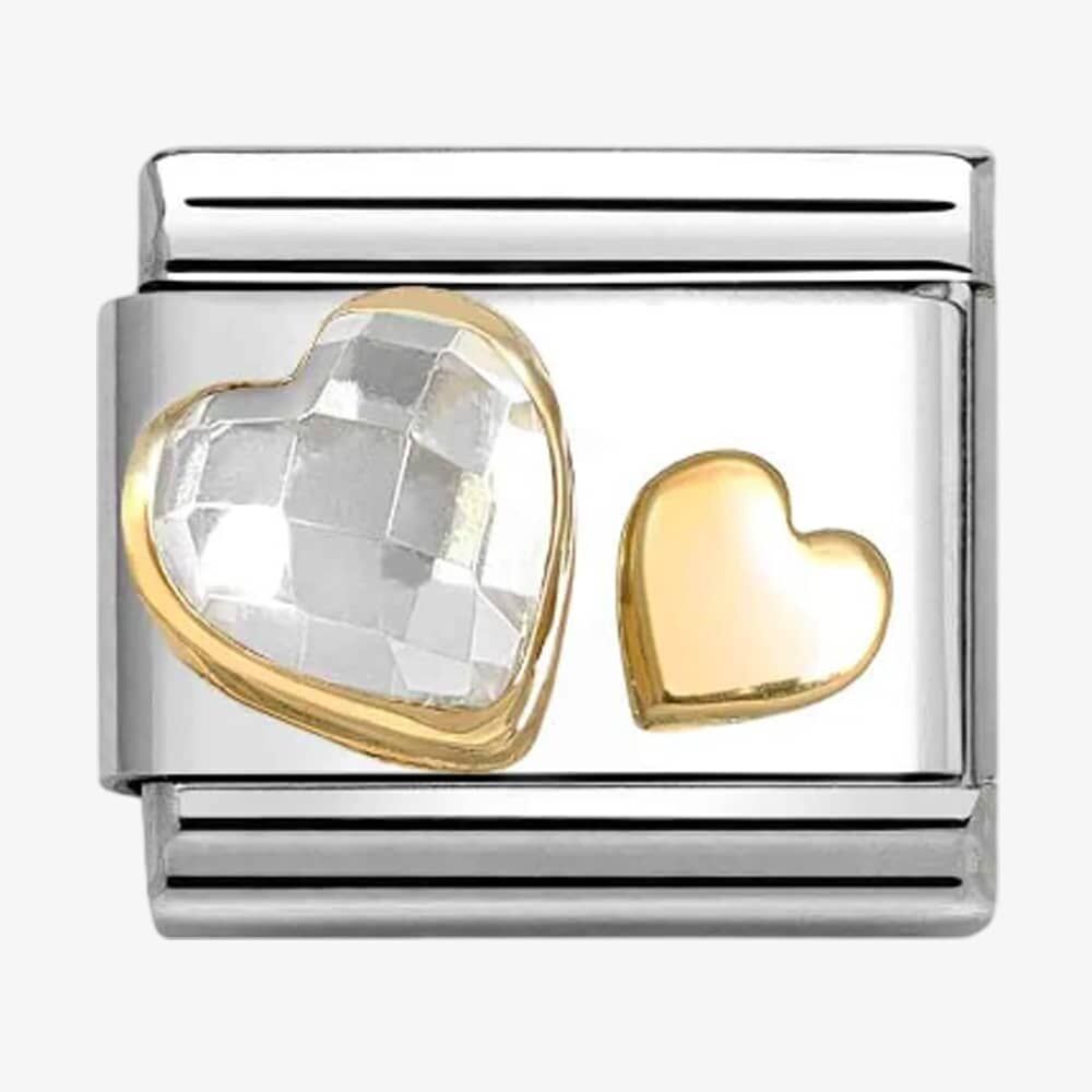 CZ & GOLD HEART NOMINATION CHARM
