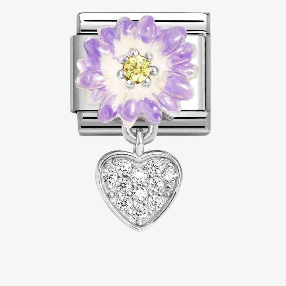 LILAC DAISY WITH HEART NOMINATION CHARM