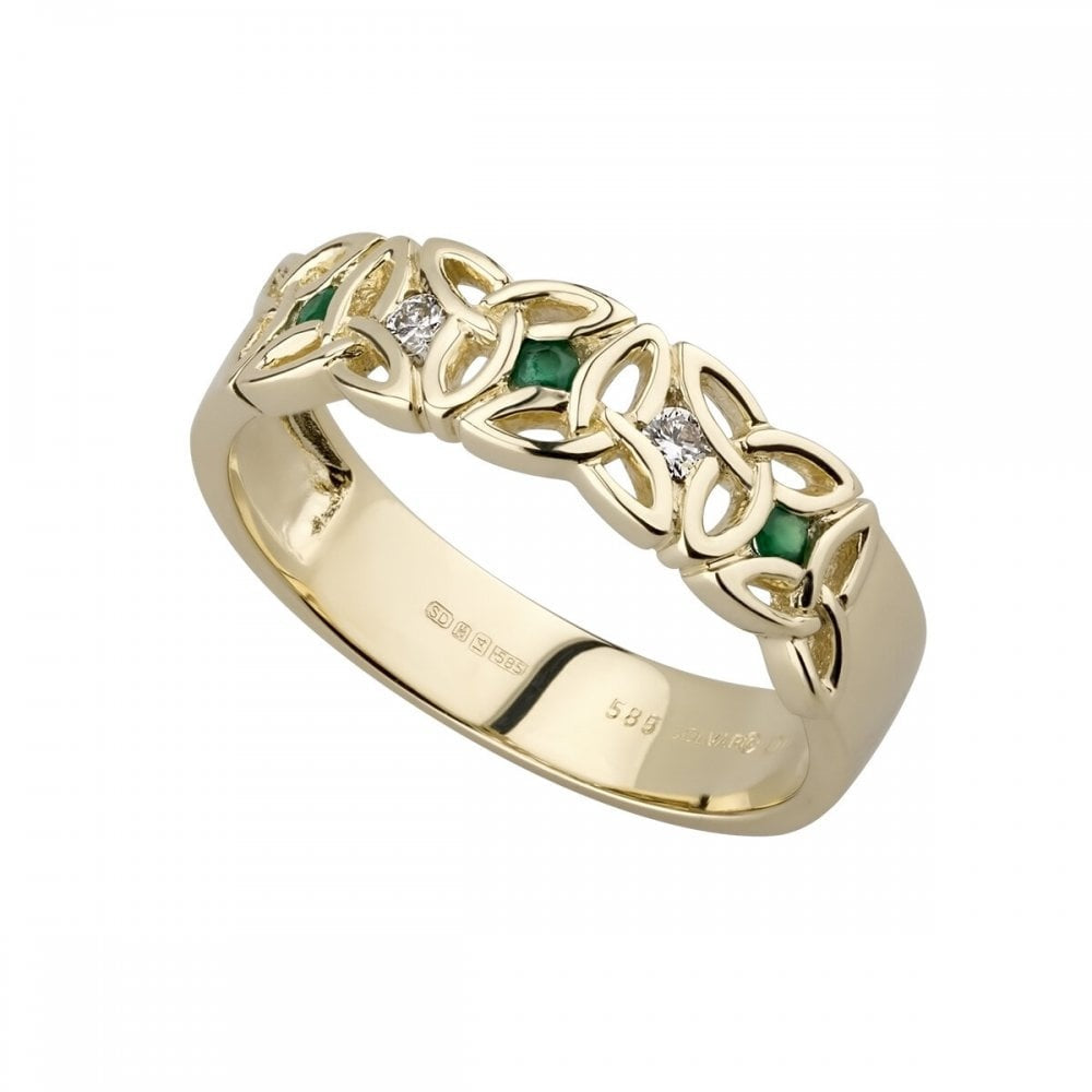 14K GOLD DIAMOND & EMERALD TRINITY KNOT RING