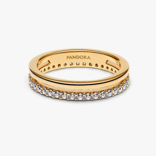 14ct Gold on Silver Double Band Pandora Ring