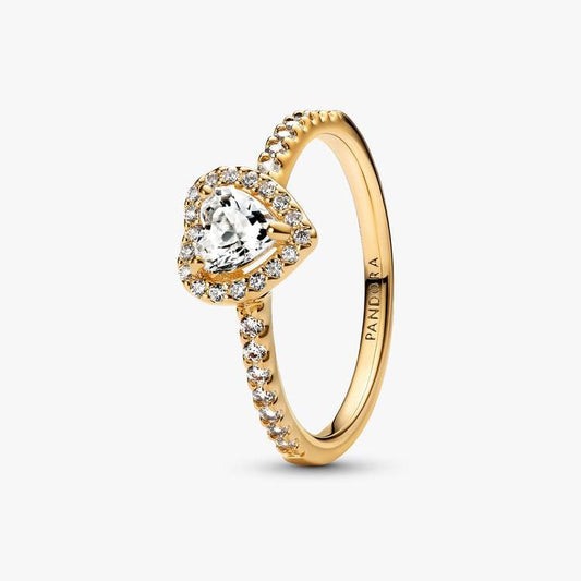 14ct Gold on Silver Elevated Heart Pandora Ring