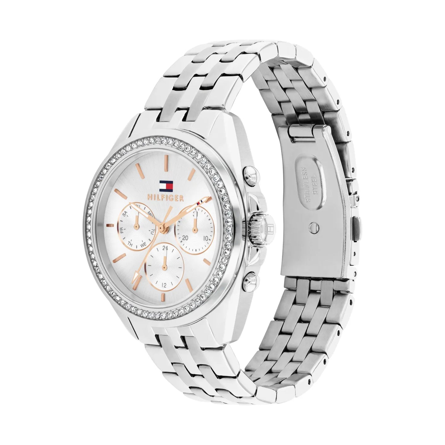TOMMY HILFIGER CHRONO PAVE LADIES STAINLESS STEEL WATCH