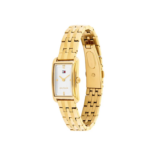 TOMMY HILFIGER GOLD RECTANGULAR LADIES STAINLESS STEEL WATCH