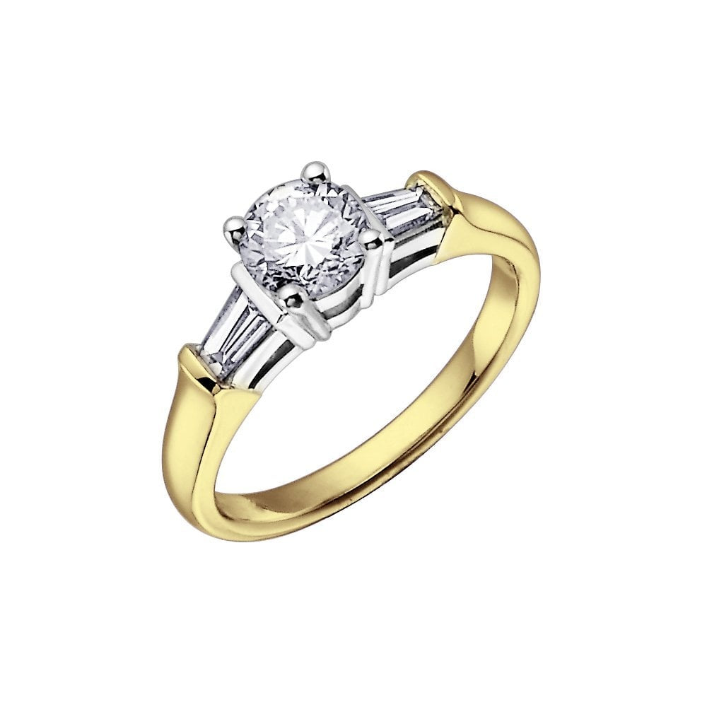 18CT 3 STONE DIAMOND RING WITH BRILLIANT CUT CENTRE & EMERALD CUT BAGUETTES