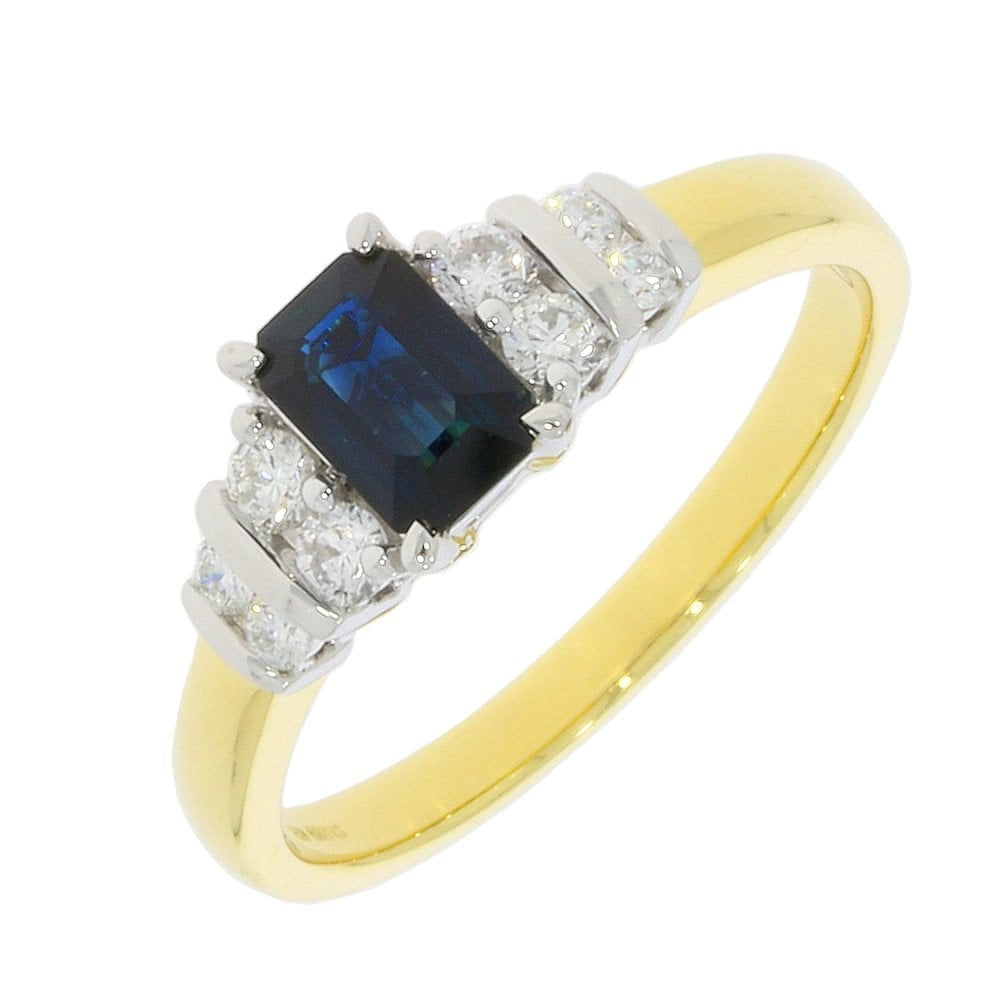 18CT DIAMOND & SAPPHIRE RING WITH EMERALD CUT SAPPHIRE & 0.25CT DIAMOND