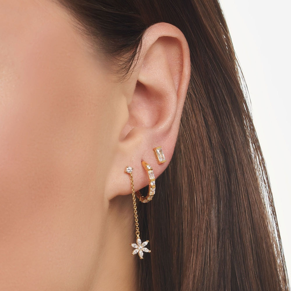 18CT GOLD ON SILVE ZIRCONIA DANCING STONES HOOP EARRINGS