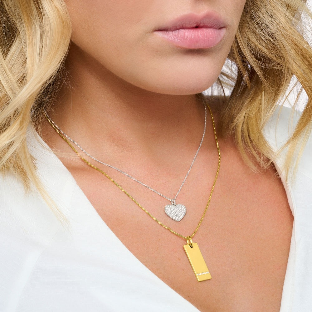 18CT GOLD ON SILVER COLUMN TAG WITH ZIRCONIA NECKLACE