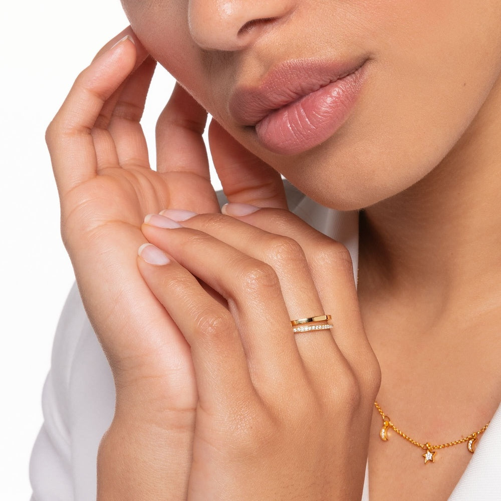 18CT GOLD ON SILVER DOUBLE LINES ZIRCONIA RING