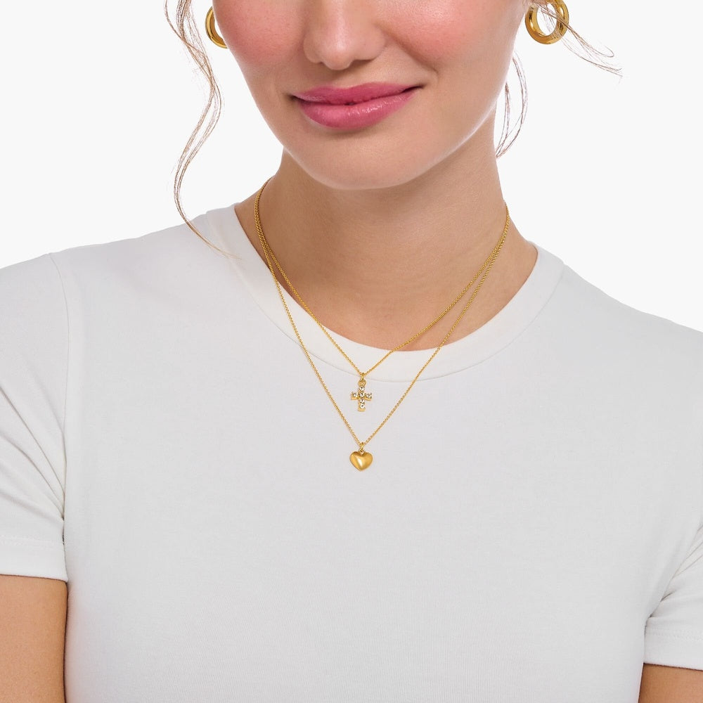 18CT GOLD ON SILVER NECKLACE WITH CROSS AND WHITE ZIRCONIA STONES