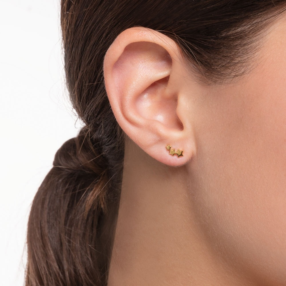 18CT GOLD ON SILVER TRIPLE STARS STUD EARRINGS