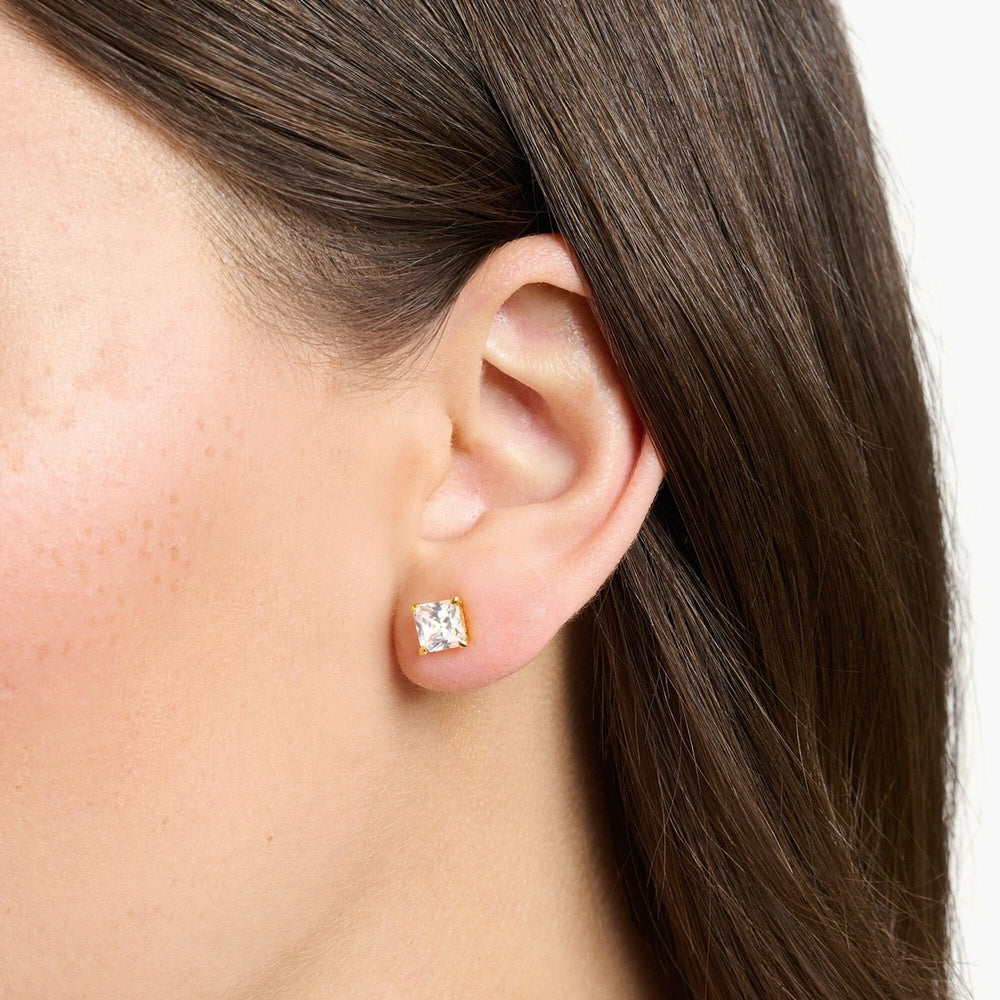 18CT GOLD ON SILVER ZIRCONIA SQUARE PRINCESS CUT STUD EARRINGS