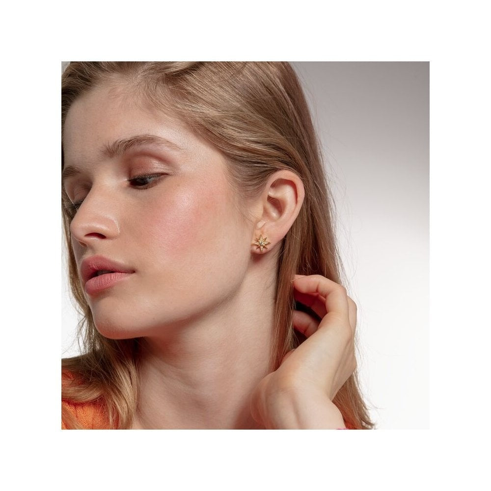 18CT GOLD ON STERLING SILVER STAR STUD EARRINGS WITH ZIRCONIA