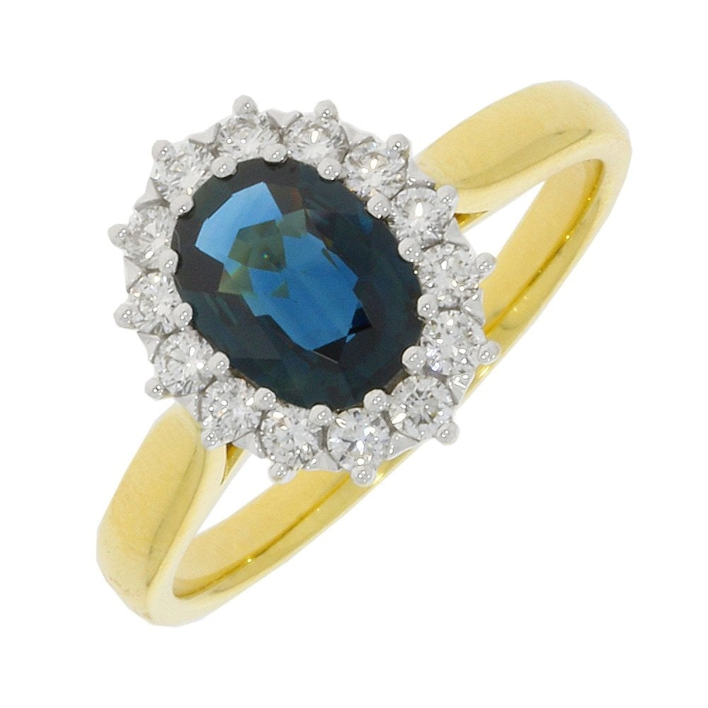 18CT SAPPHIRE & DIAMOND CLUSTER RING WITH 0.34CT DIAMOND