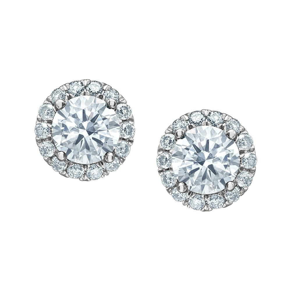 18CT WHITE GOLD 1.28CT LAB DIAMOND HALO STUD EARRINGS