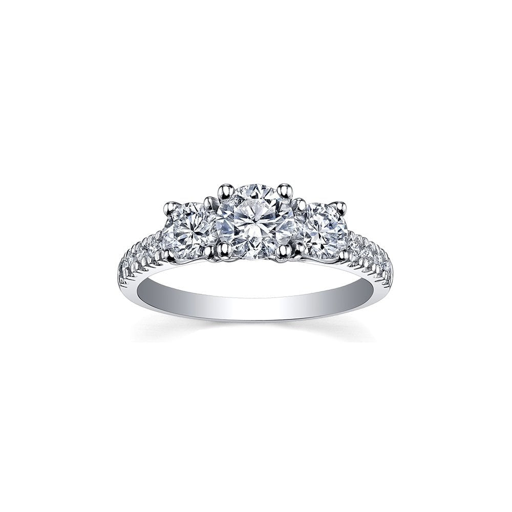 18CT WHITE GOLD 3 STONE DIAMOND RING WITH DIAMOND SHOULDER