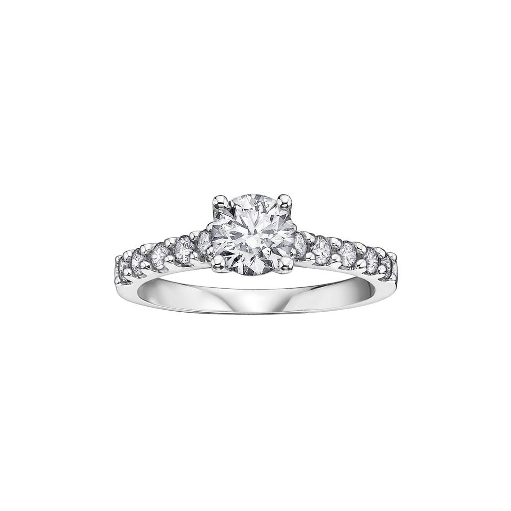 18CT WHITE GOLD DIAMOND SOLITAIRE RING WITH DIAMOND SHOULDER