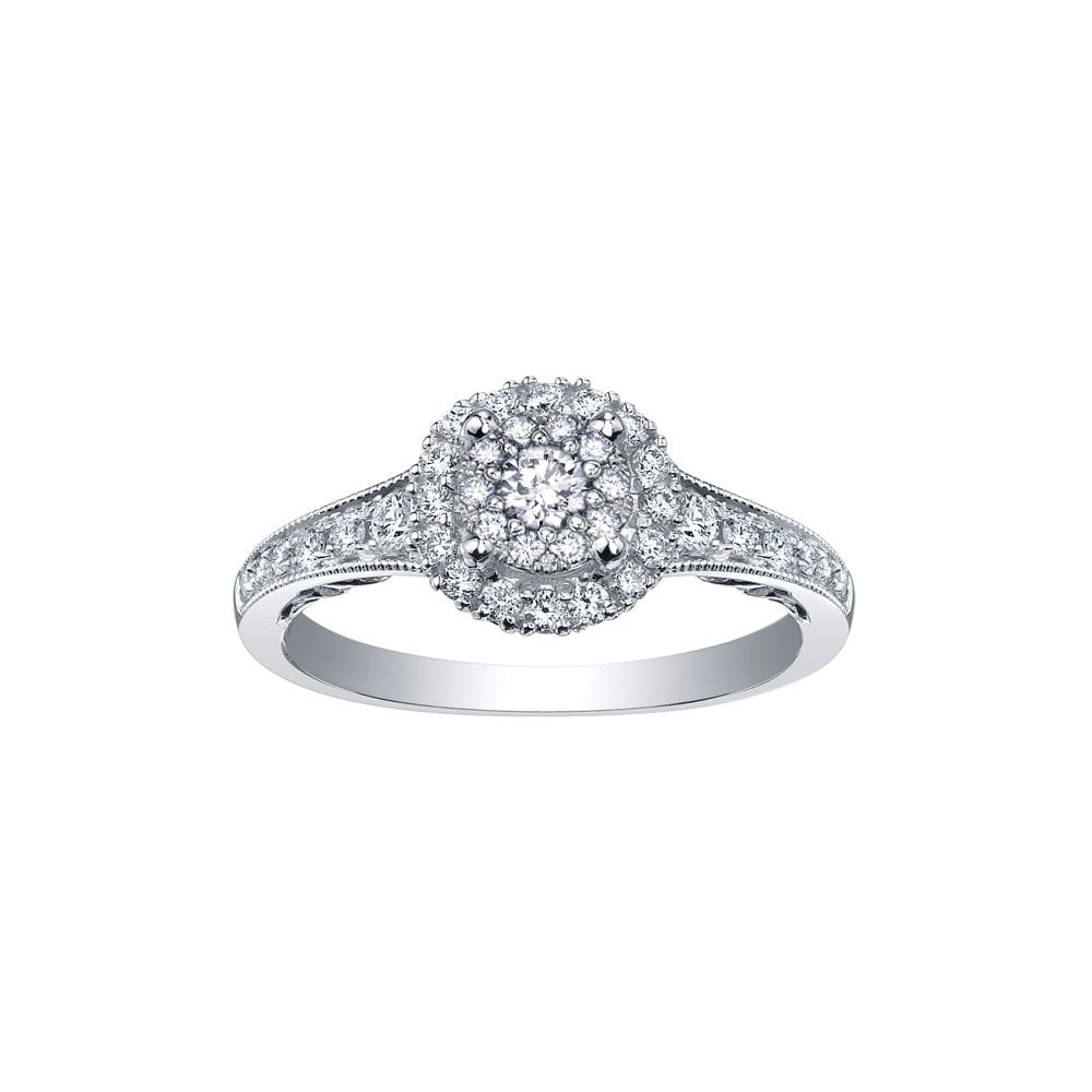 18CT WHITE GOLD DOUBLE HALO DIAMOND RING