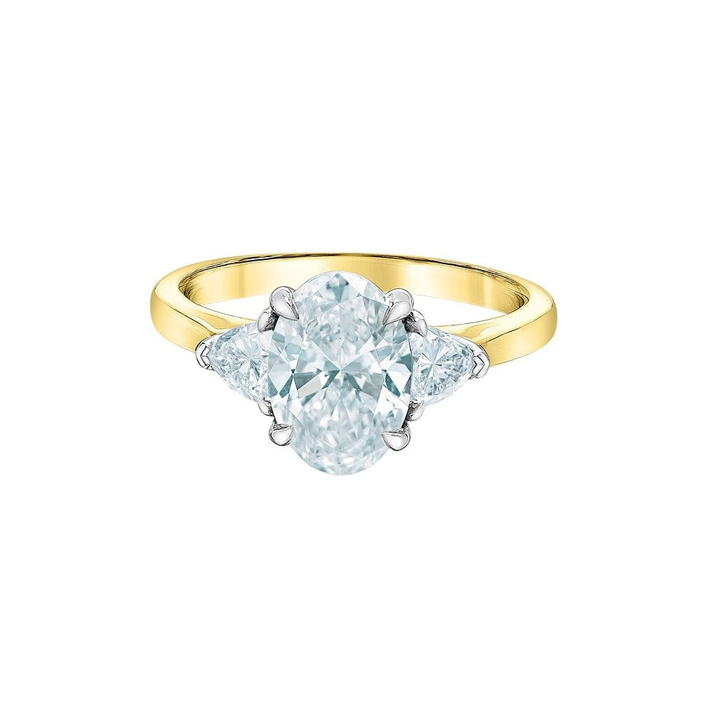 18CT YELLOW GOLD 2.45CT LAB DIAMOND 3 STONE OVAL ENGAGEMENT RING