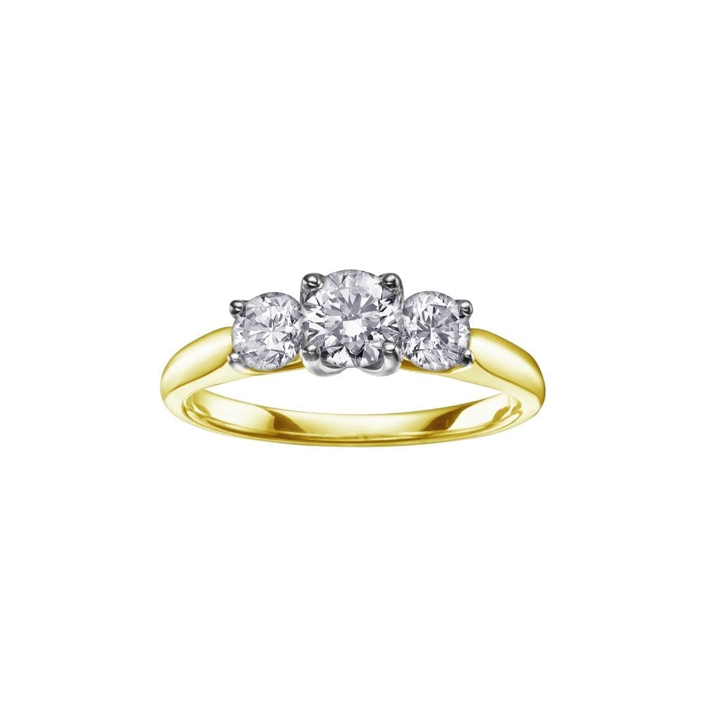 18CT YELLOW GOLD 3 STONE DIAMOND RING
