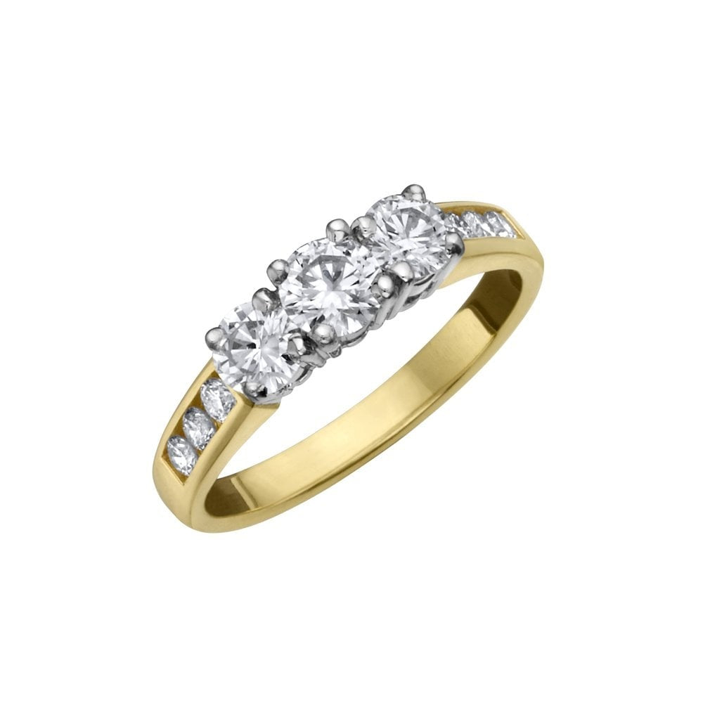 18CT YELLOW GOLD 3 STONE DIAMOND RING WITH DIAMOND SHOULDER