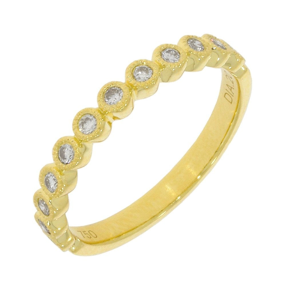 18CT YELLOW GOLD DIAMOND RUBOVER BAND WITH MILGRAIN EDGING