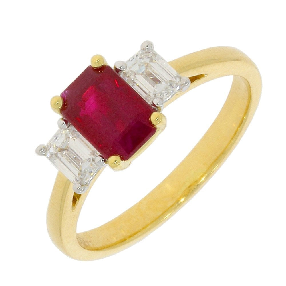 18ct Gold Emerald cut Ruby with Emerald Cut Diamonds (0.5ct)