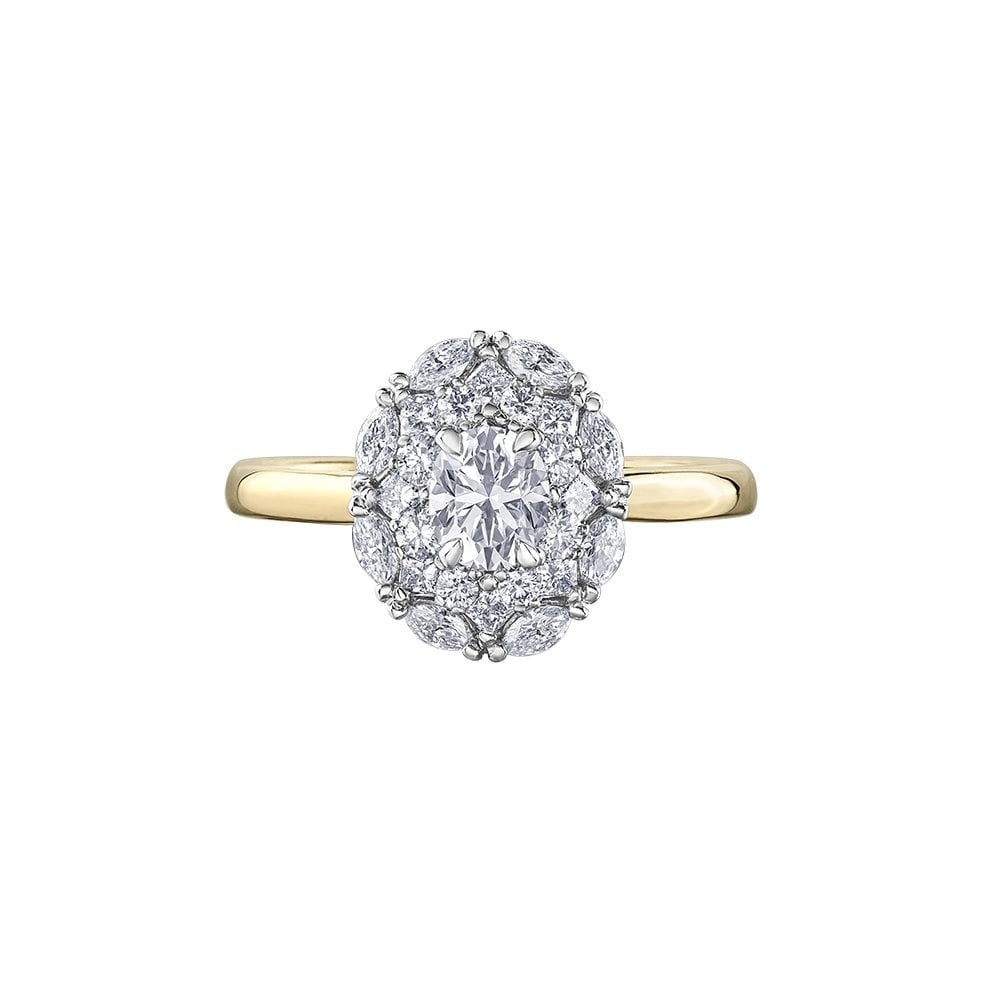 18ct Gold Large Oval Diamond Ring with Oval centre Diamond & featuring Marquise & Princess cut Diamonds