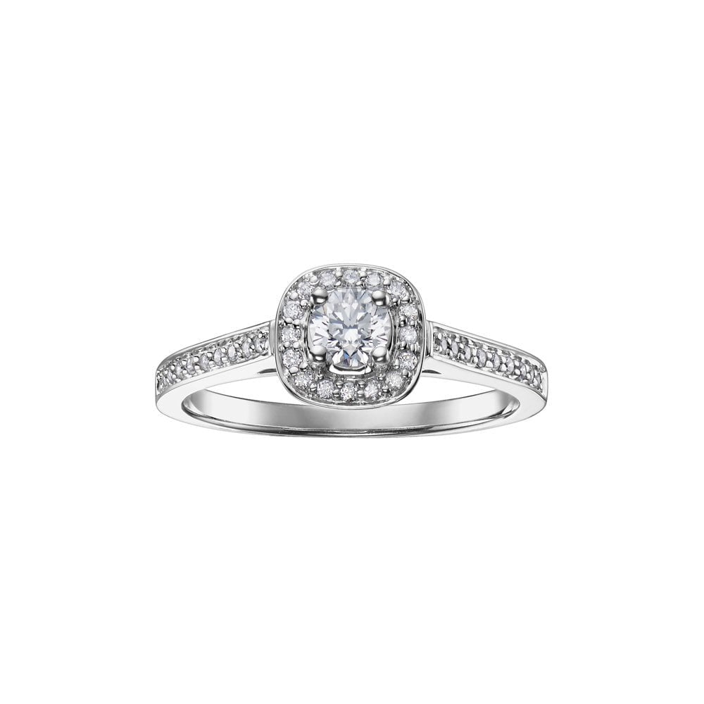 18ct WHITE GOLD CUSHION SETTNG HALO SYTLE DIAMOND RING