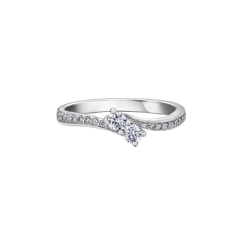 18ct WHITE GOLD THREE DIAMOND TWIST RING WITH DIAMOND SHOULDERS