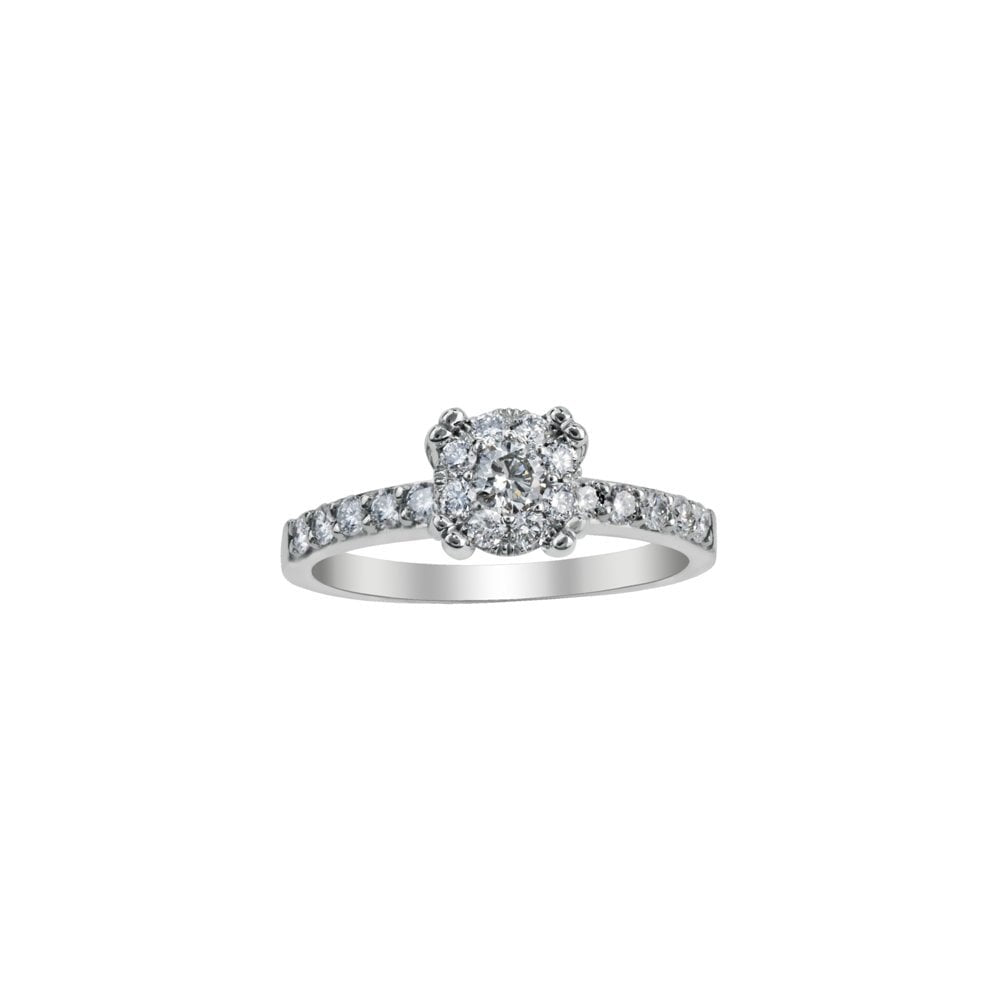 18ct White Gold Diamond Solitaire ring with Diamond Shoulder