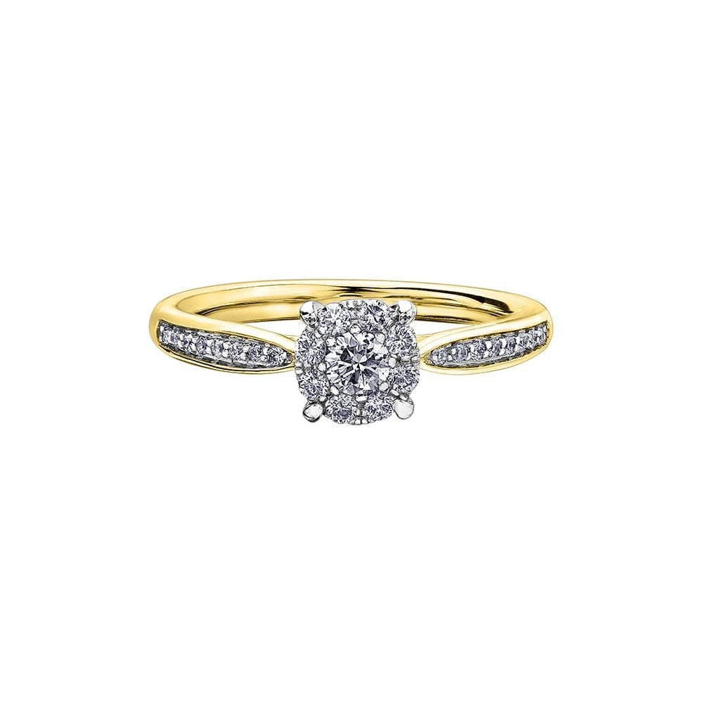 18ct Yellow Gold Illusion set Diamond Solitaire Ring with Diamond shoulders