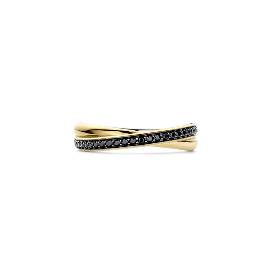 Tisento Black Zirconia Gold on Silver Cross-Over Ring
