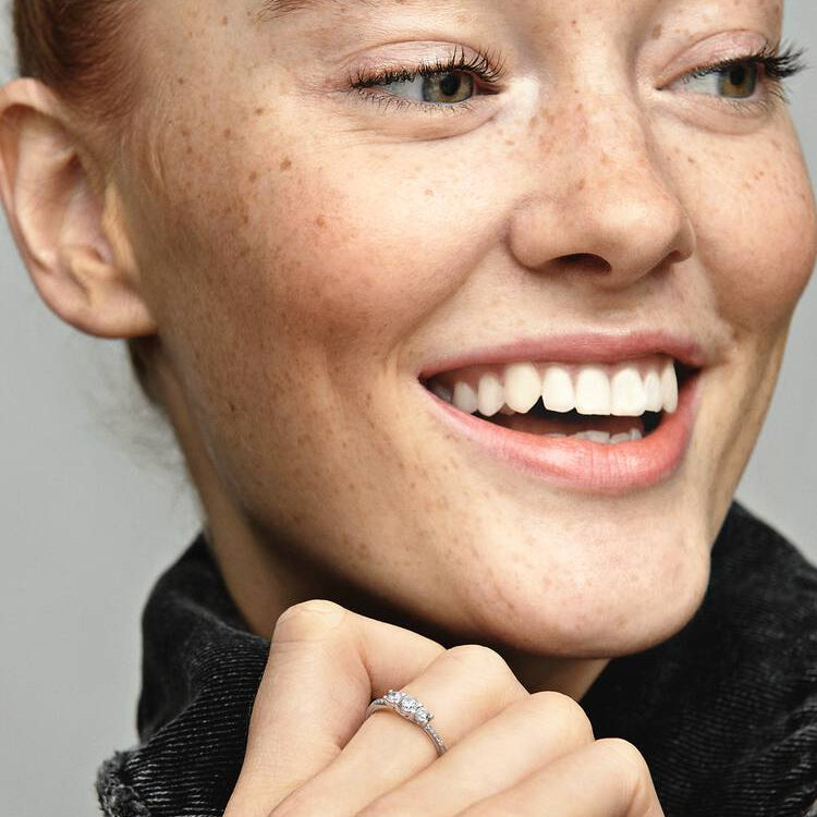 Sterling Silver Clear Three-Stone Pandora Ring