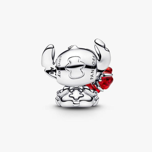 Disney Stitch with Red Murano glass Rose Charm