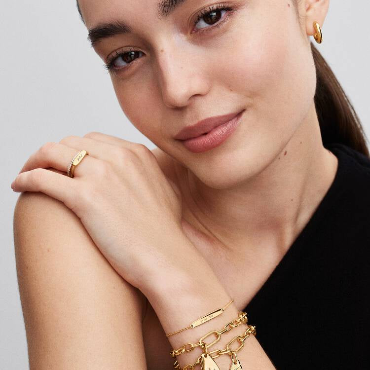 14ct Gold on Silver Engravable Bar Pandora Ring