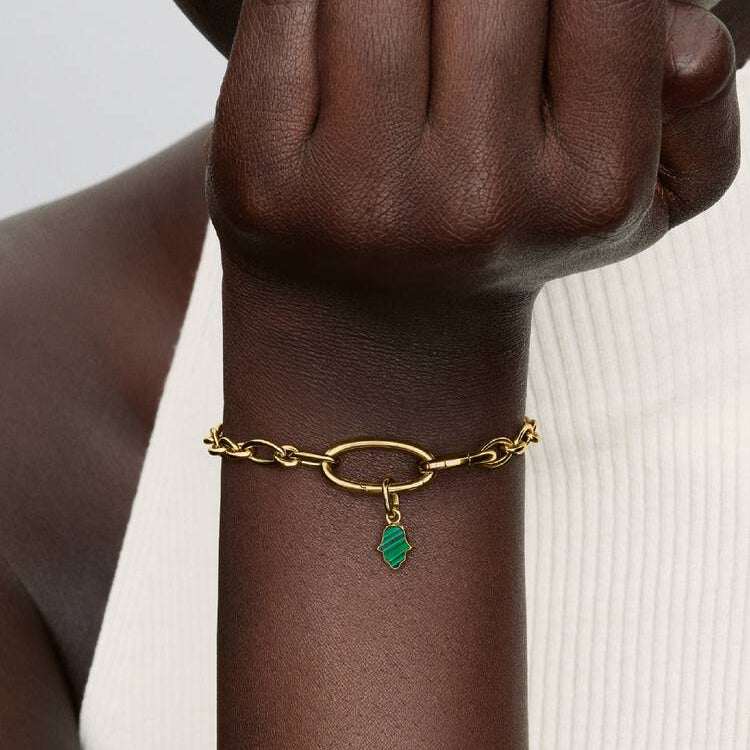 14ct Gold on Silver Green Hamsa Hand Mini Dangle Pandora Charm