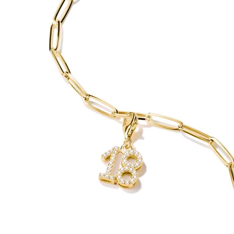 THOMAS SABO GOLD ON SILVER CHARM PENDANT NUMBER 18 WITH ZIRCONIA