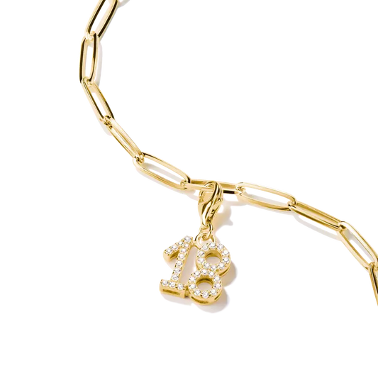 THOMAS SABO GOLD ON SILVER CHARM PENDANT NUMBER 18 WITH ZIRCONIA