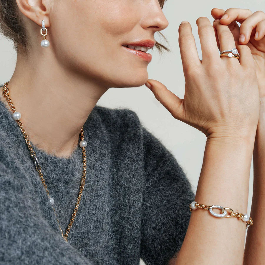 TISENTO GOLD ON SIL PEARL & CZ BRACELET
