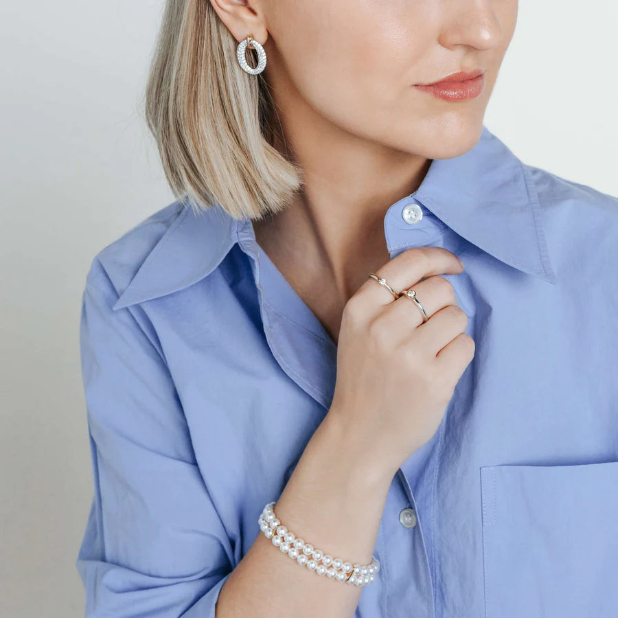 Tisento Two-Toned Double Row Pearl Bracelet