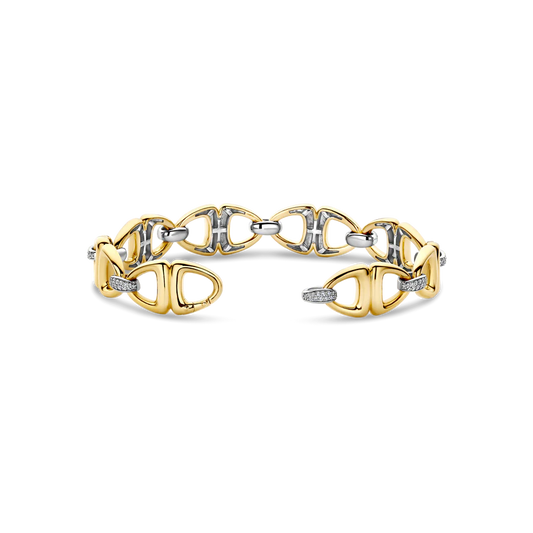 Tisento Gold on Silver Open Triangle CZ LInk Bracelet