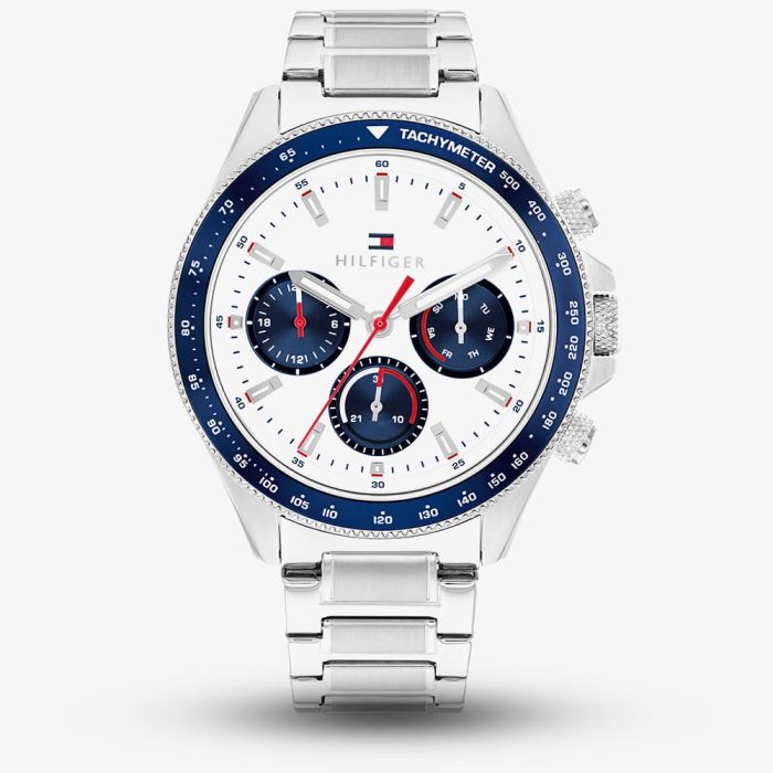 TOMMY HILFIGER WHITE DIAL CHRONO GENTS STAINLESS STEEL WATCH