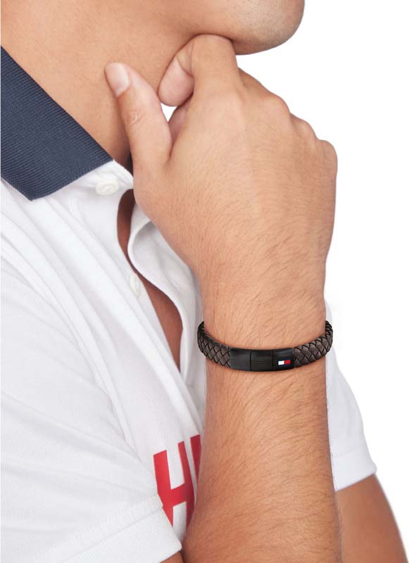 TOMMY HILFIGER BROWN CHUNKY LEATHER BRACELET