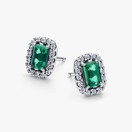 Sparkling Rectangular Pandora Stud Earrings