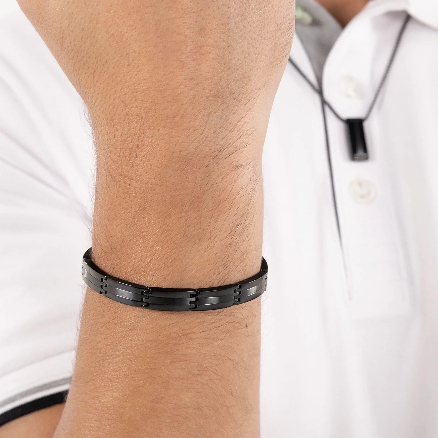 BOSS BROOKS GENTS BLACK STAINLESS STEEL BRACELET