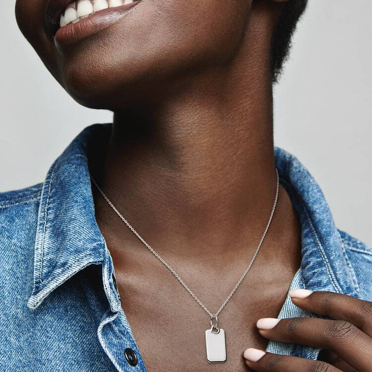 Engravable Rectangle Tag Pandora Pendant