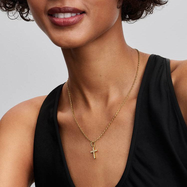 14ct Gold on Silver Cross Dangle Pandora Charm