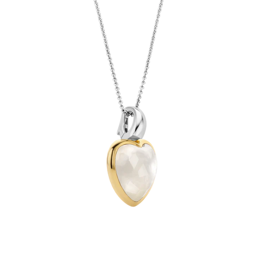 TISENTO SILVER AND GOLD MOTHER OF PEARL HEART PENDANT